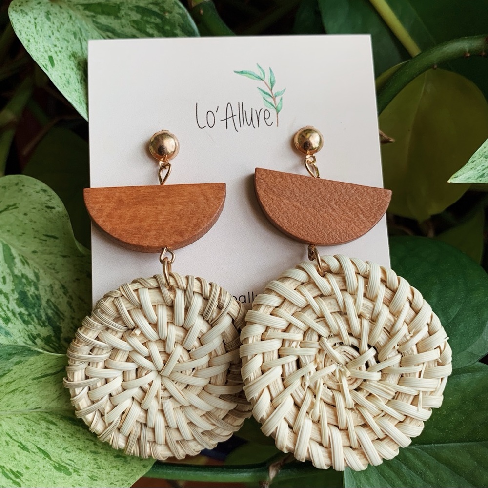 Wicker rattan drop earrings